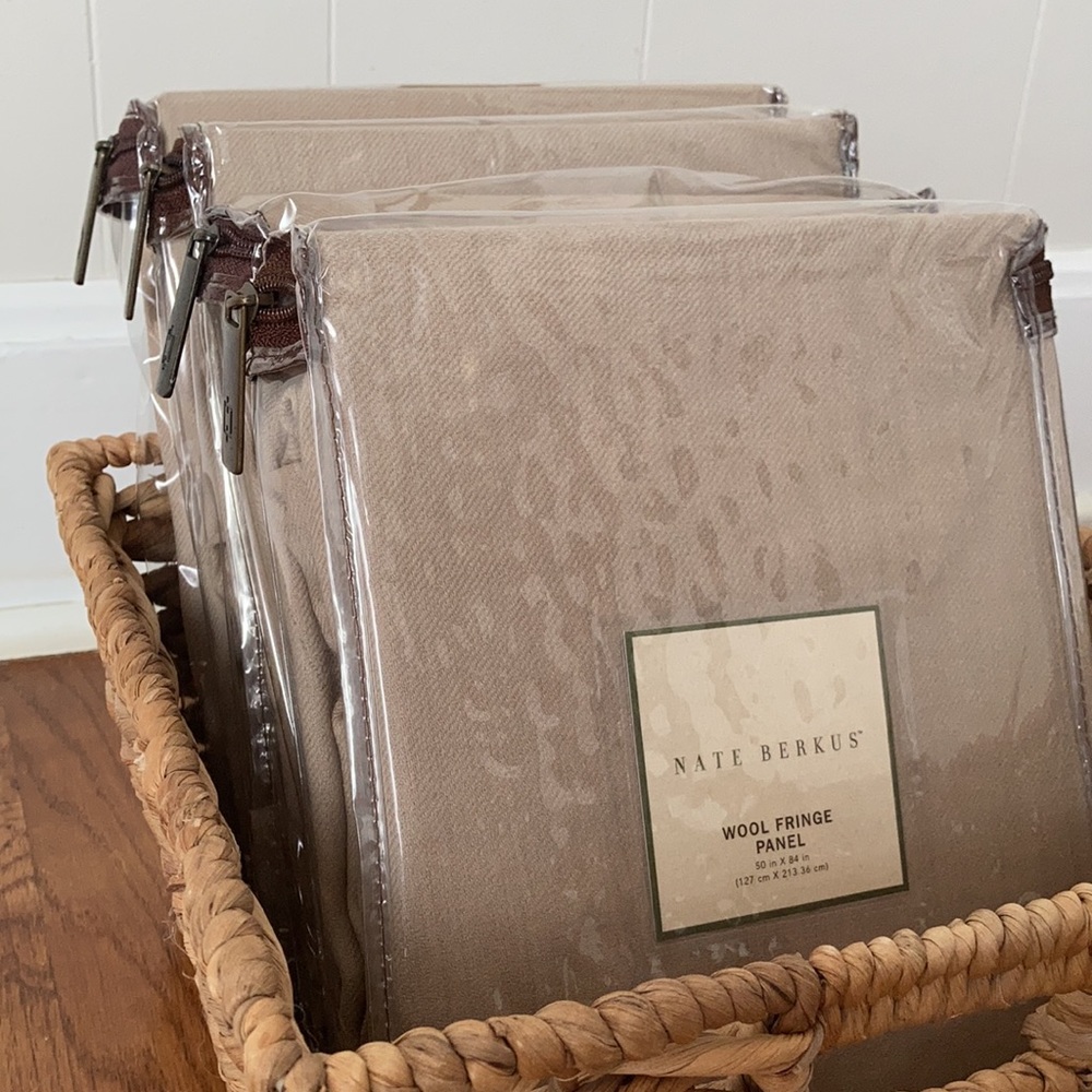 Set of 4 Wool Panels Fringe Beige Curtains Wheat